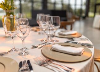 Wino do curry: co wybrać, gdy danie jest ostre, kokosowe lub słodko-kwaśne Elegancko nakryty stół z kieliszkami i serwetkami do fine diningu